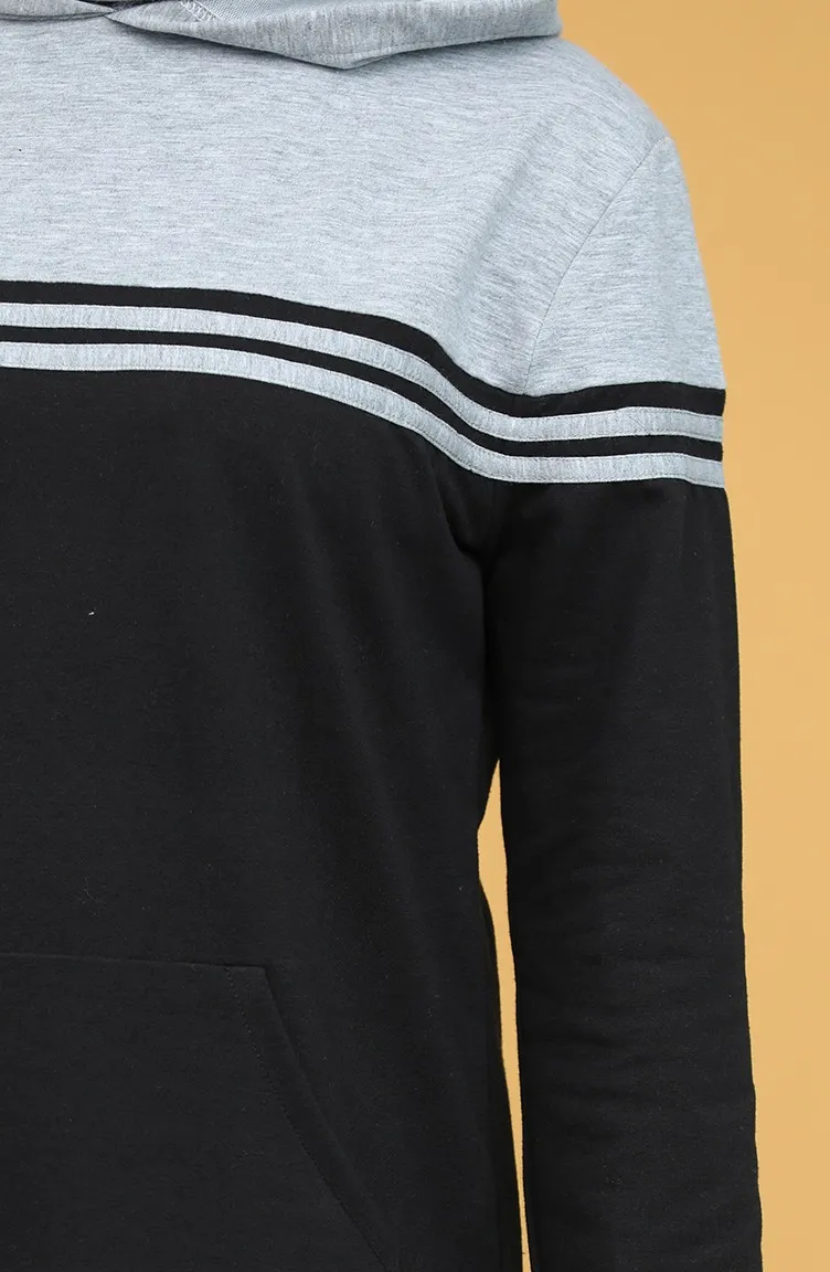 Hooded Tracksuit Set Striped Detailed Pocket Long Sleeve Elastic Waist Sweatpants Women Fashion  Muslim  Hijab Turkey  Istanbul