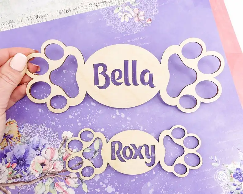 

Pet Name Sign-Personalized Name Sign-Dog Name Sign-Pet Wood Sign-Dog House Sign-Puppy House Gift-Doghouse Sign-Dog Paw Sign