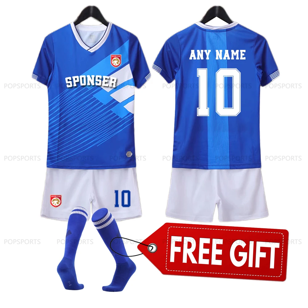 

Free socks Boys Football Jersey tracksuit Child Soccer Sports Personalized Uniforms Kids Sportswear Kits children's football