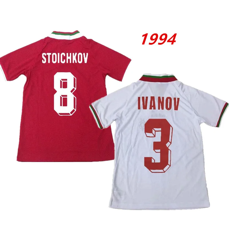 

No.8 Stoichkov No.3 IVANOV 1994 Bulgaria Soccer Jersey Top Quality 94 Football shirt For Men