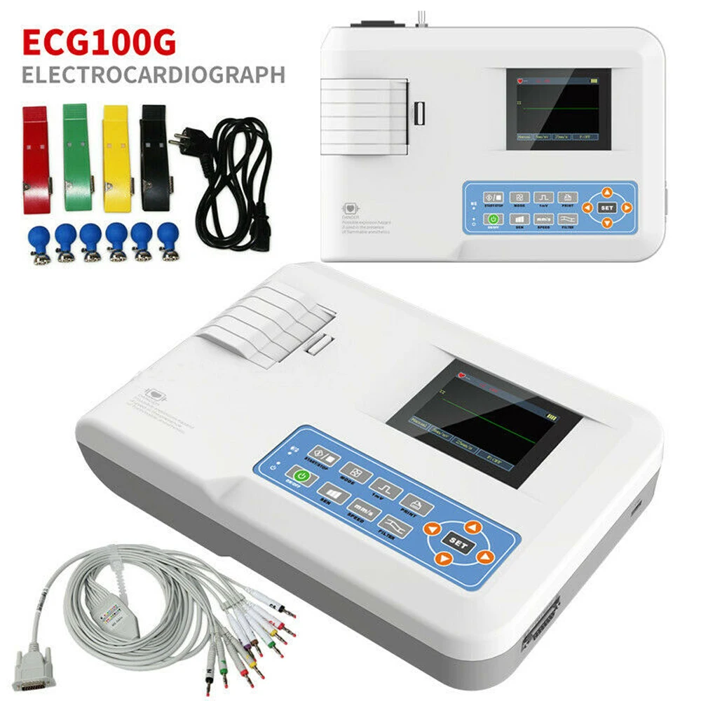 

ECG100G ECG Machine Single Channel 12 Leads EKG Monitor LCD Display Cardiac Monitor Digital Electrocardiograph with Printing