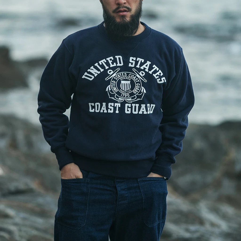 

Bronson 21 oz. USCG Reverse Weave Sweatshirt Men's Crew Neck Print Casual Loose Pullover Sweatshirts