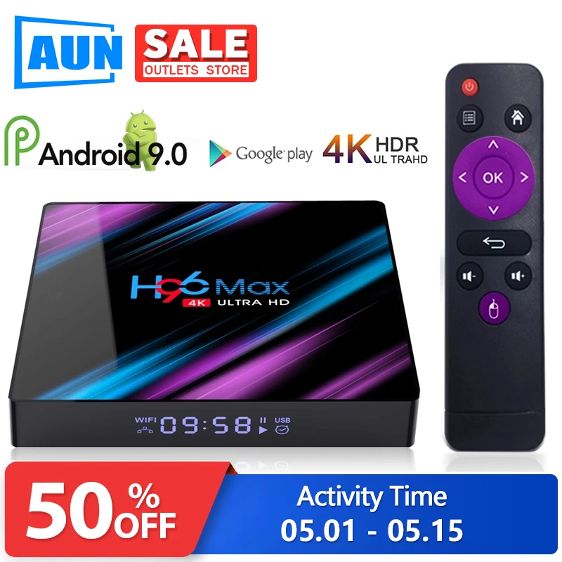 ТВ-приставка AUN H96 MAX Smart Android 9 0 RK3318 4 ГБ 32 64 Гб медиаплеер 4K Google голосовой помощник