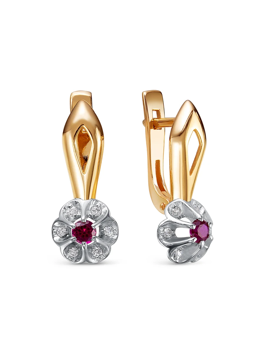 Серьги &quotЦветочек&quot SamoroDki Jewelry с натуральным агатом кор. рубином Гт сапфиром