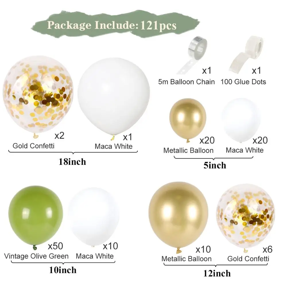 121 шт оливково зеленая конфетти латексные воздушные шары гирлянда арочный