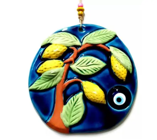 

Evil eye beaded, ceramic, turquoise color lemon wall decor FREE SHİPPİNG