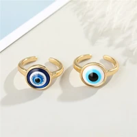 2021 hot turkish lucky blue white resin evil eye ring gold color open adjustable rings for women simple fashion copper jewelry