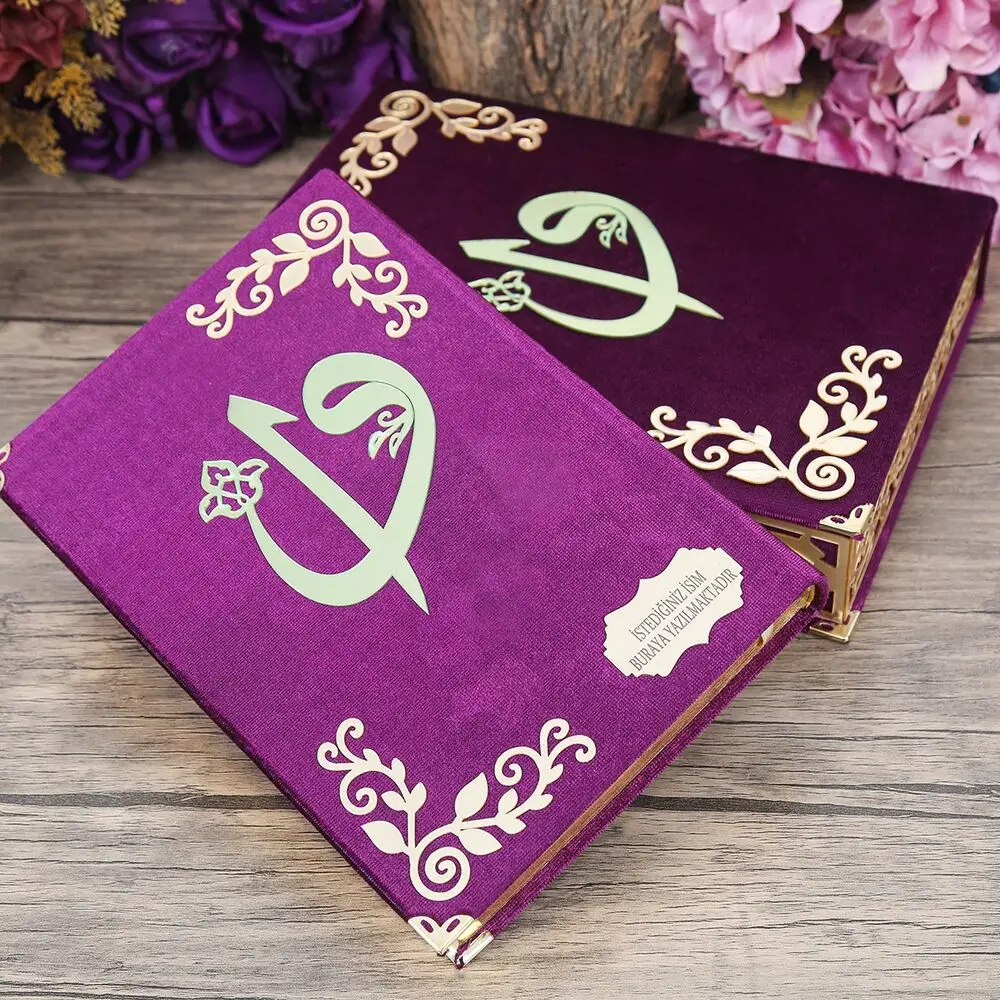 GREAT GIFT Mevlüt gift Velvet Boxed Quran (Medium Size) - Purple  sets book muslimislamic gift سجاد صل  FREE SHİPPİNG