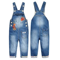 kidscool space baby girls easy diaper changing snap legs bib pocket patched denim overalls flower embroidered romper jumpsuit