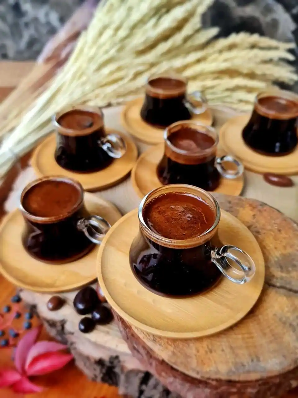 

Bamboo Dish Borosilicate Glass 6 Pcs Coffee Cups and 6 Pcs Plate Set Total 12 Piece Shatter-Resistant Fine Gift