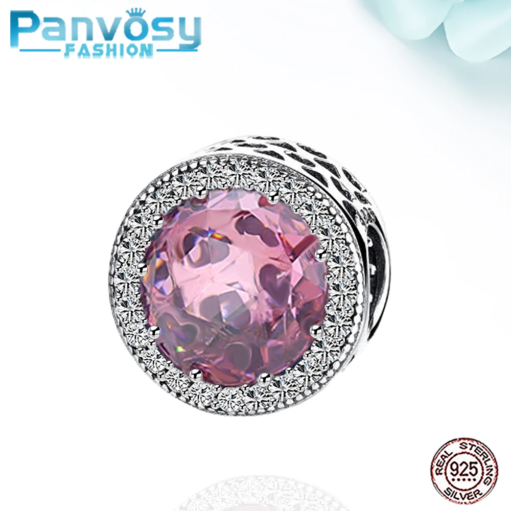 

New Pink Zircon 100% 925 Sterling Silver Fit Charms Original Silver 925 Bracelet 2020 DIY Beads For Jewelry Making Women Gift