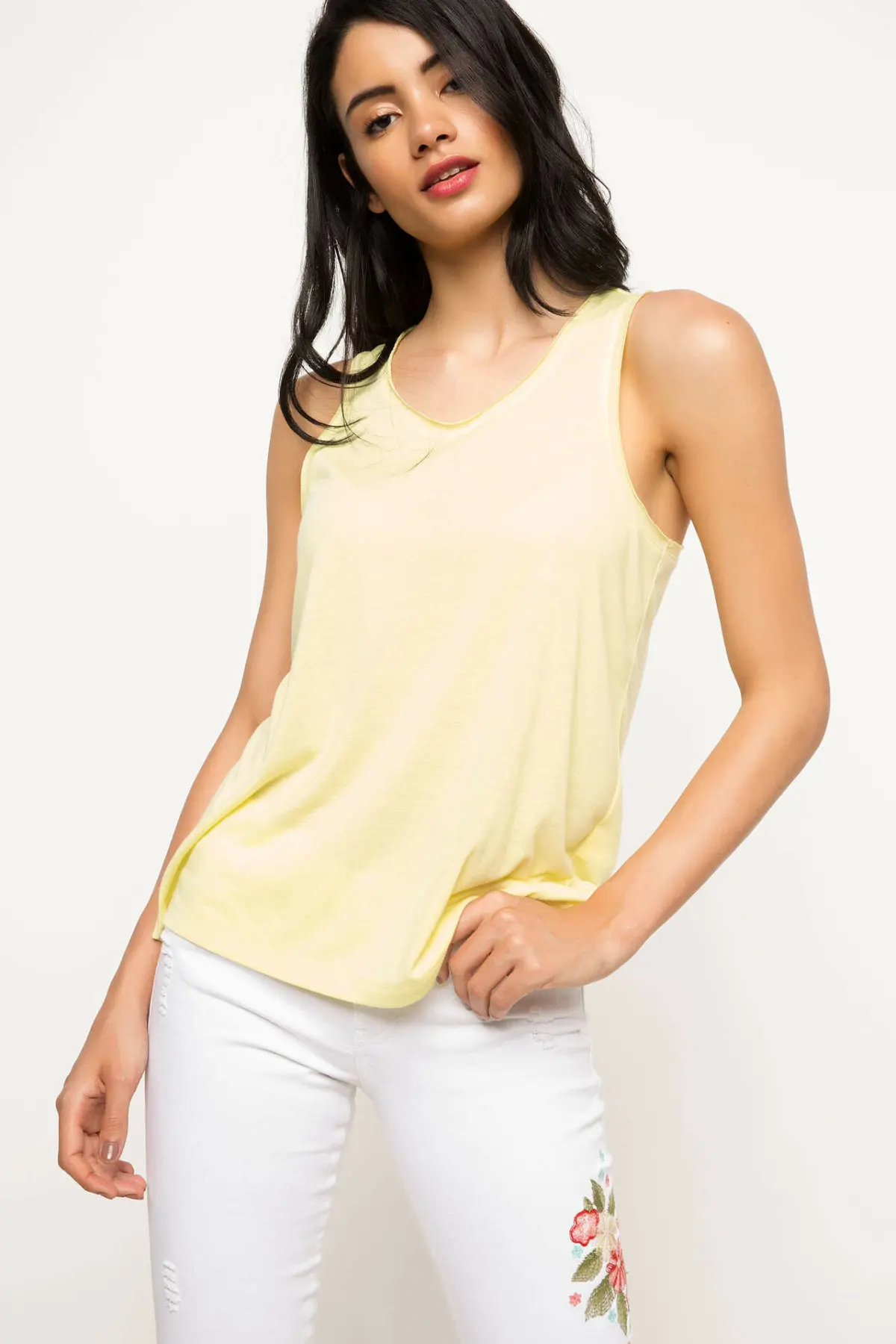 DeFacto летний светильник желтый женский топ без рукавов футболки женские