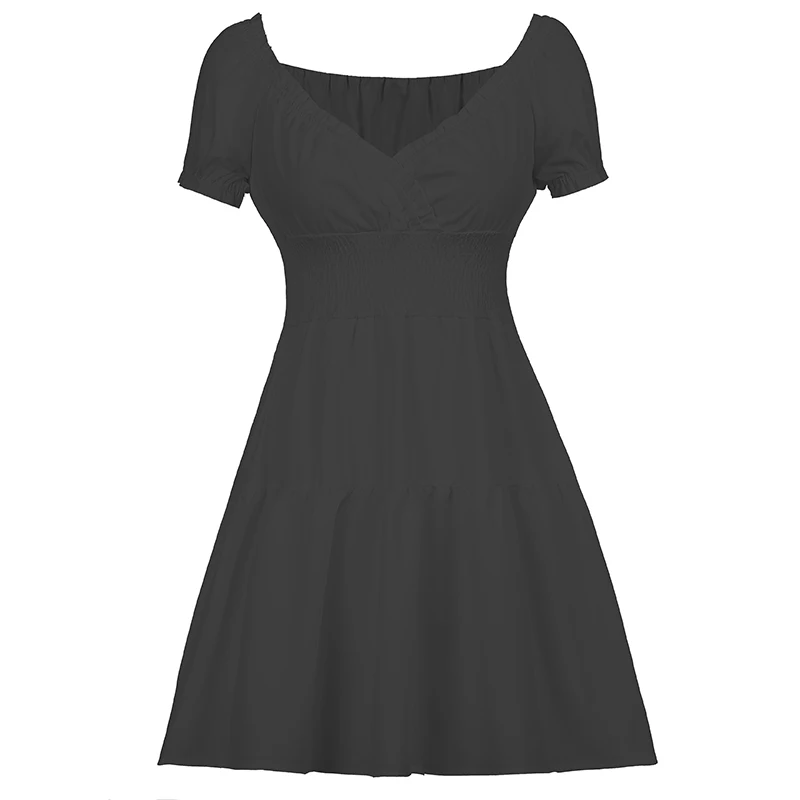 

Rockmore Black Summer Sweet Party Mini Dresses Short Sleeve Women Sexy V-neck Bodycon Sundress Streetwear Y2K Vintage Clothing