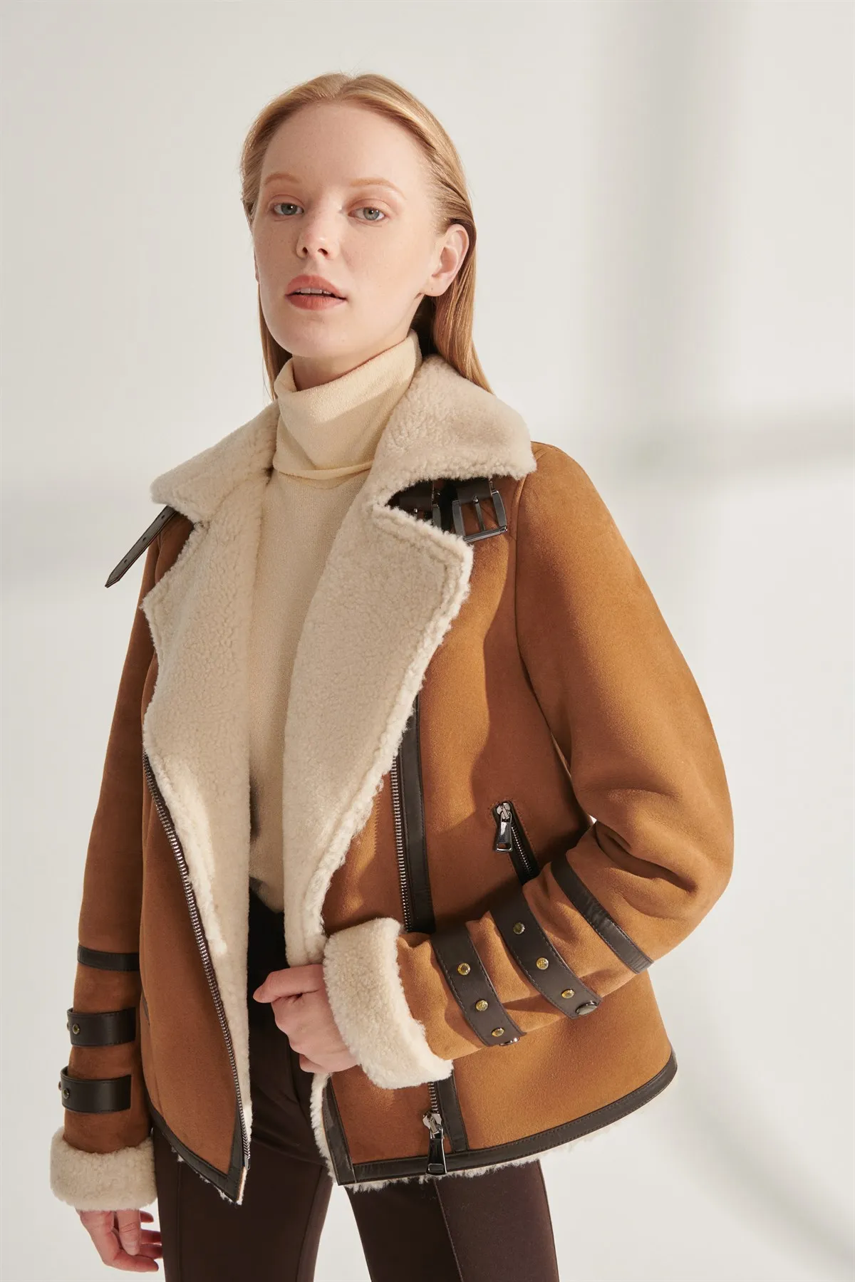 Genuine Fur Coats Women Brown Leather Jackets Sheepskin Handmade From Turkey Winter Warm Natural Wool Parkas New Year Fashion
