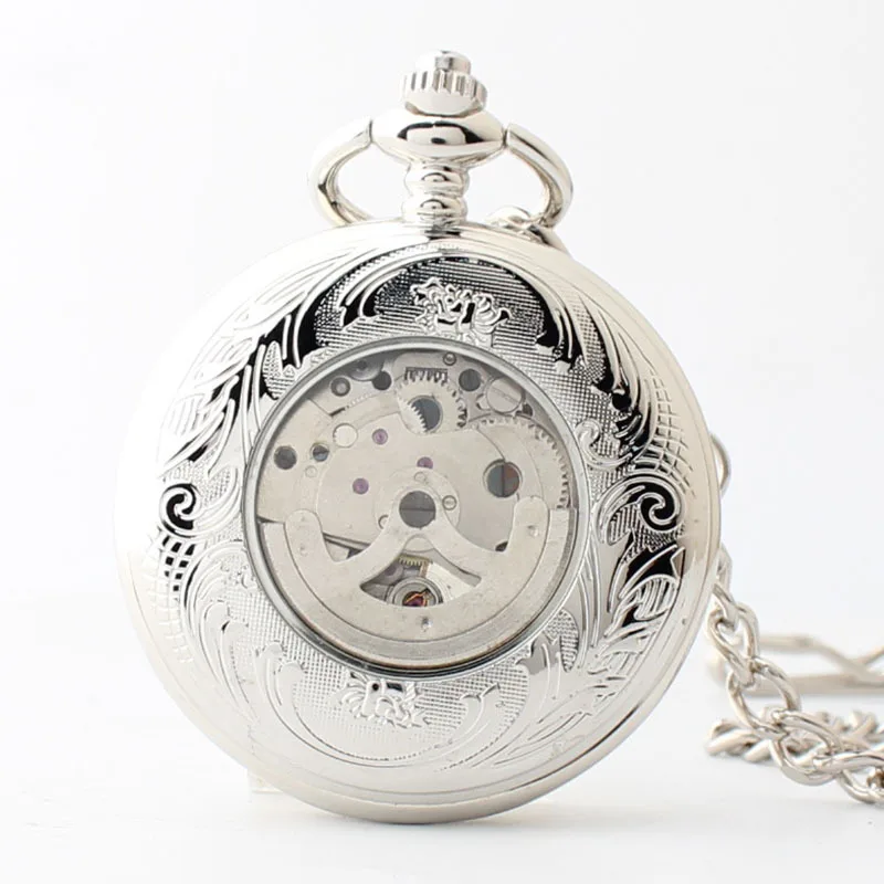 Vintage Mechanical Automatic Pocket Watches For Men Magnifying Glass Plexiglass Mirror Pocket&Fob Chain Watches reloj hombre