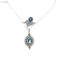kjjeaxcmy fine jewelry 925 sterling silver inlaid natural blue topaz gemstone female ring necklace pendant set support detection