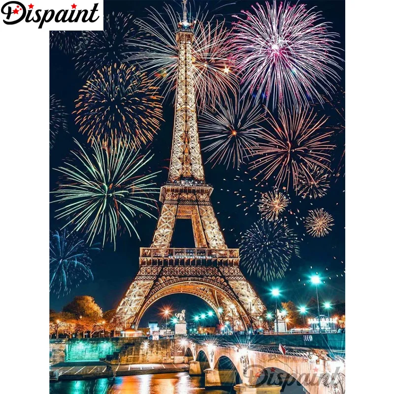 

Dispaint 5D Diamond Embroidery Needlework Kit "Scenery Tower Fireworks" Diy Diamond Painting Cross Stitch Home Decoration Gift