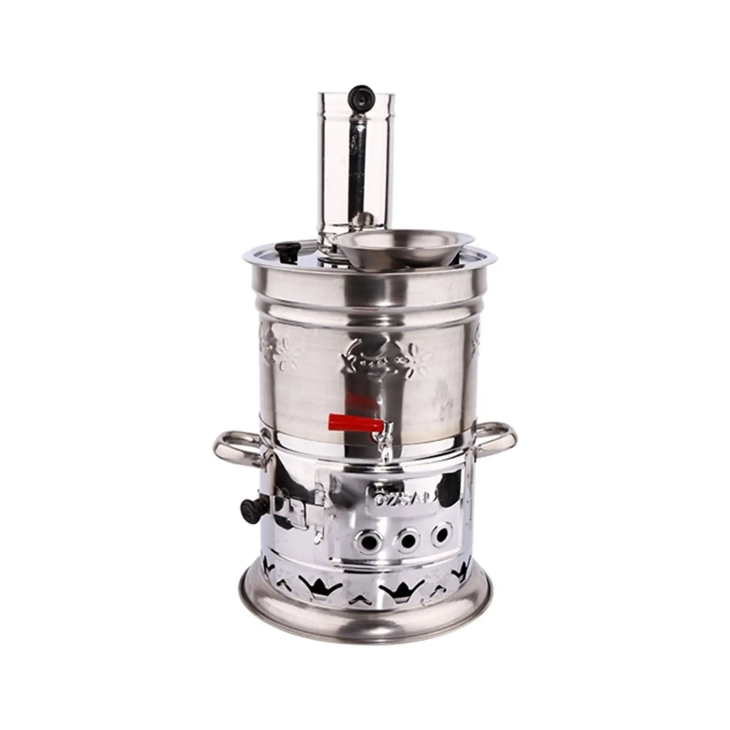 Stainless Steel Chrome Samovar Wood Burning Charcoal Camping Stove Tea Kettle Outdoor Tableware Camping Accessories Coffee