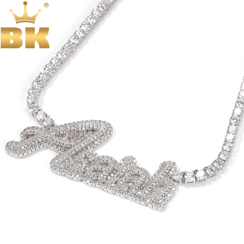 THE BLING King NamePlate Weld Tennis Chain Curise Ice Out Handmade Pendant CZ Tennis Chain Necklaces Women Gift DIY
