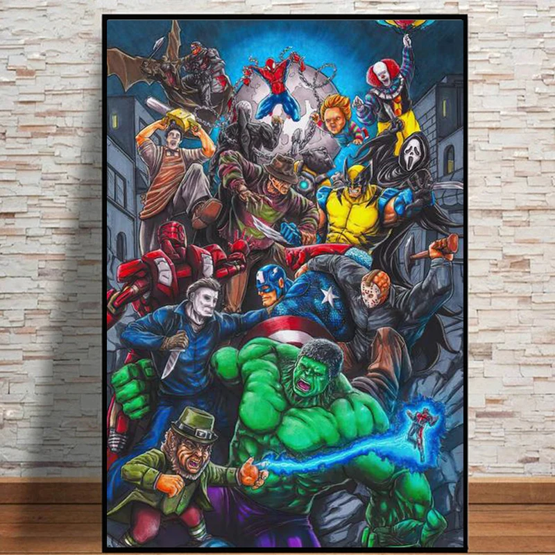 

Classic Horror Movie Role Vs Marvel Superhero Comic Poster Prints For Living Room Spider Man Canvas Painting Wall Art Home Decor