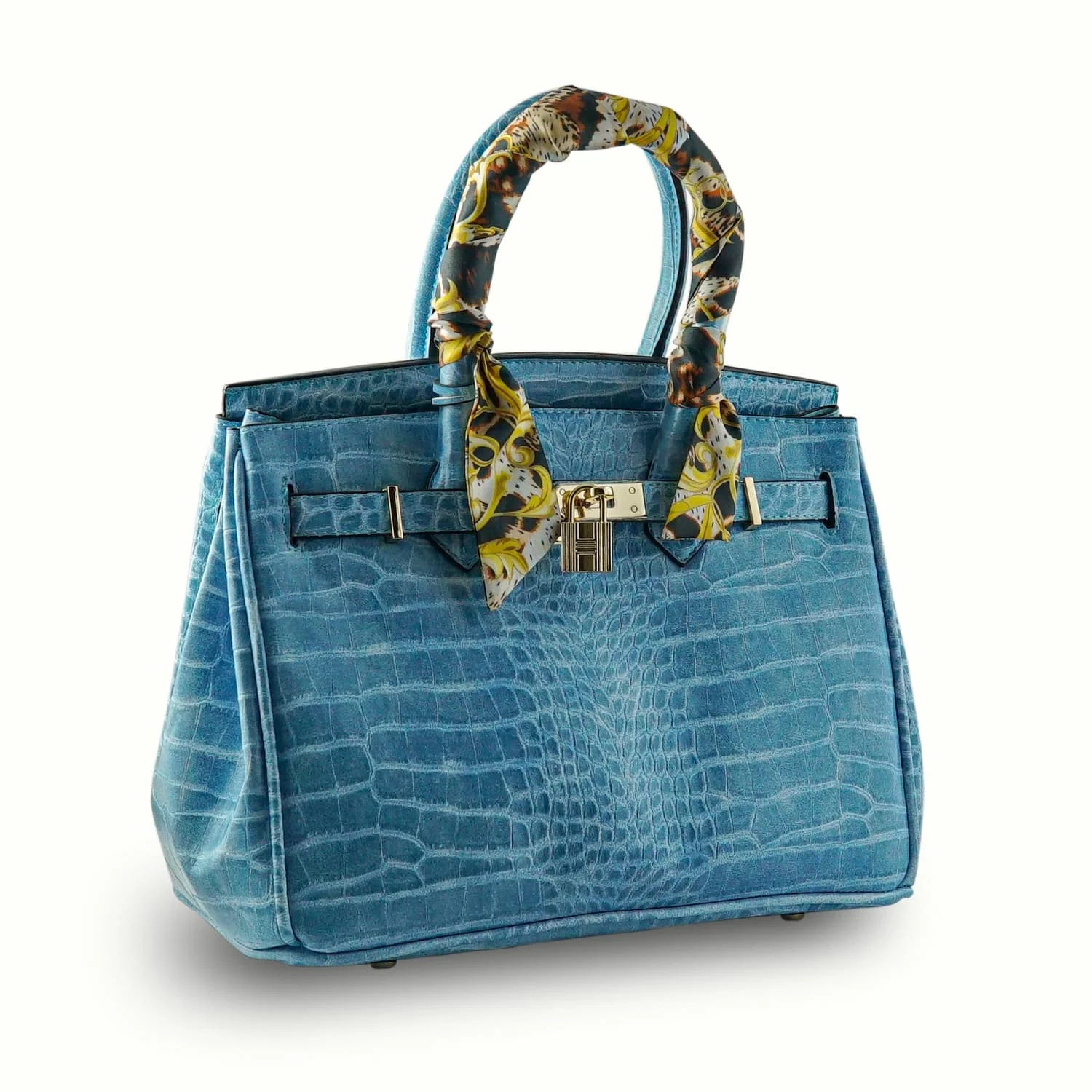 

ECRİN BAG Blue Crocodile Pattern Long Gold Plated Chain Handle Hand and Shoulder Women 'S Handbag