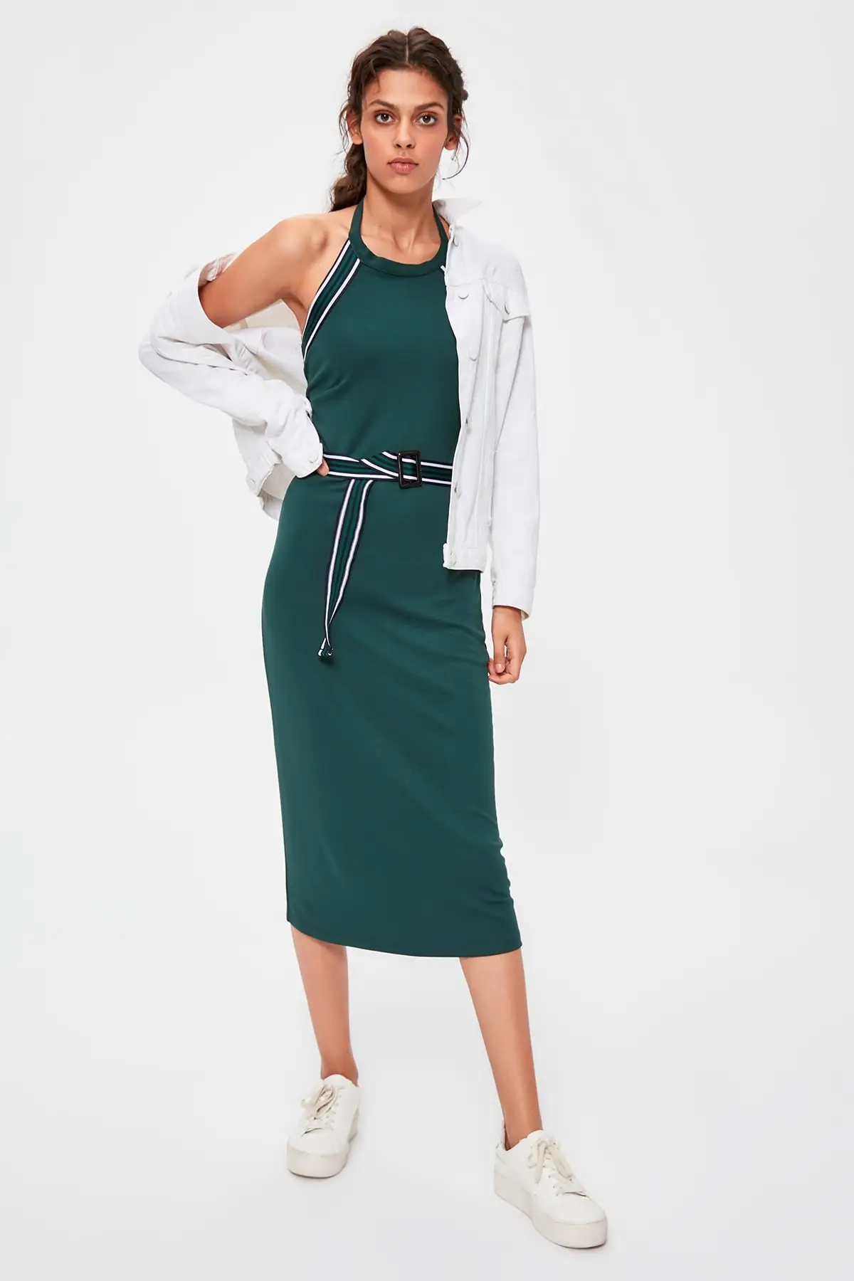 Trendyol Petrol трикотажное платье с лентами TWOAW20EL1150|Женские платья| |