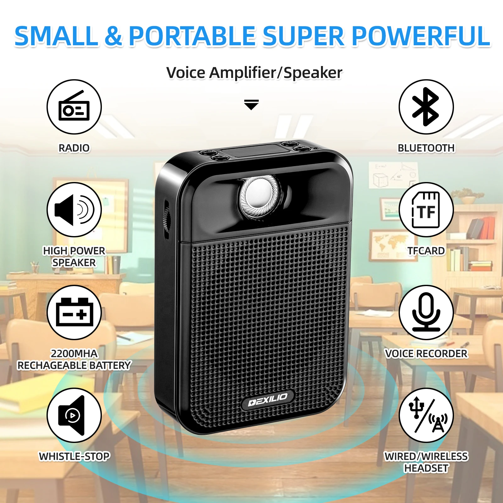Портативный голосовой усилитель DEXILIO 2 в 1 проводная/Беспроводная гарнитура с