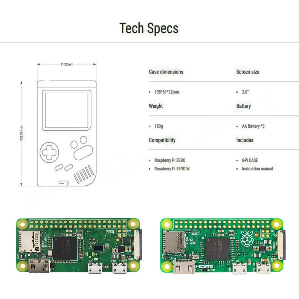 Оригинальная портативная игровая консоль Raspberry Pi Zero W Retroflag GPi 32