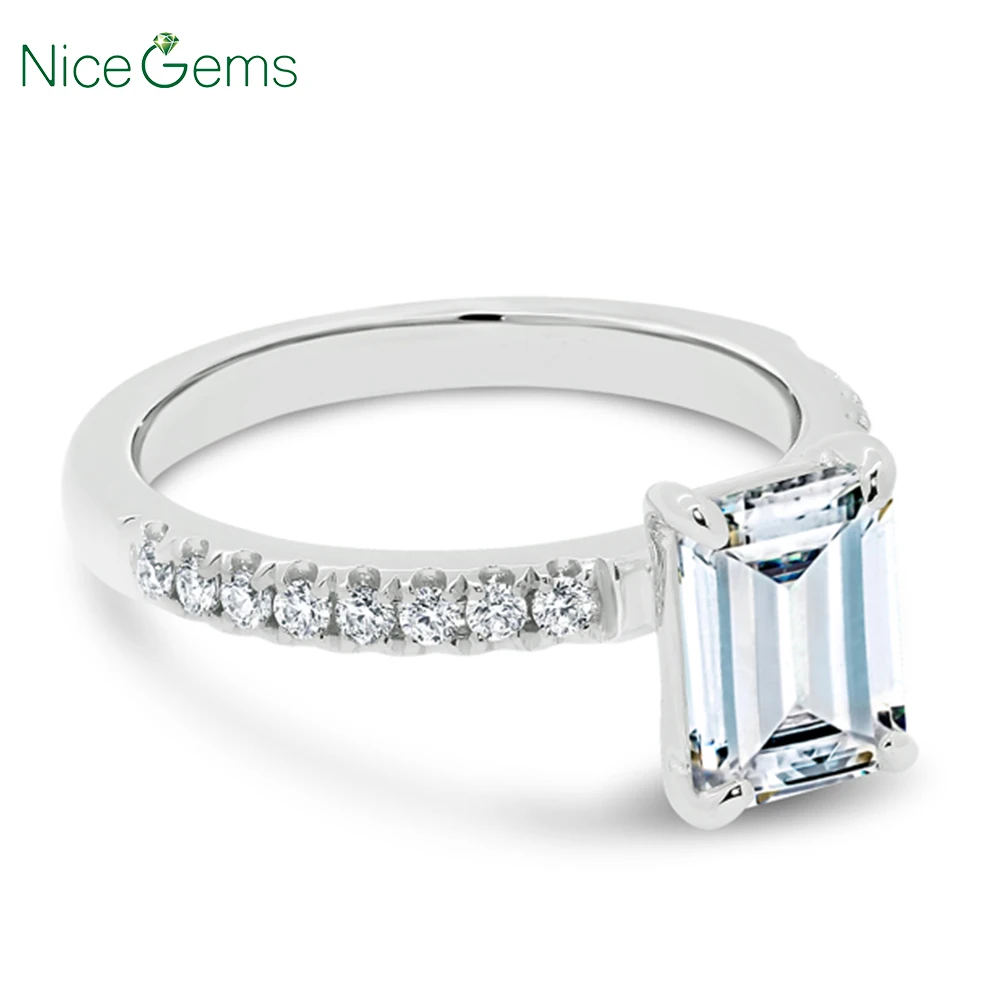 NiceGems 14K 585 Белое золото изумрудная форма бриллиант обручальное кольцо с