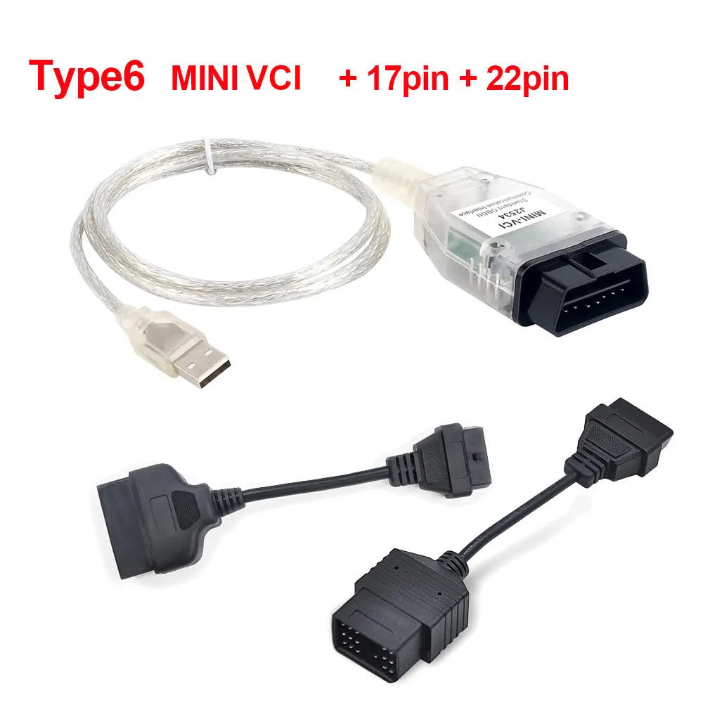 Мини VCI последний V13.00.022 интерфейс для TOYOTA TIS Techstream мини vci J2534 с FTDI FT232RL чип OBD2 Диагностический кабель - Цвет: with 17pin and 22pin