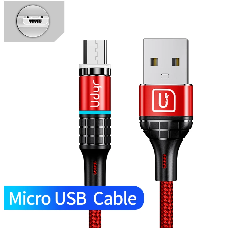 Магнитный кабель Udyr 1 м 2 м светодиодный кабель Micro usb type C Магнитный usb-кабель для зарядки iPhone X 7 8 XS Max XR huawei samsung xiaomi LG - Цвет: For Micro Red