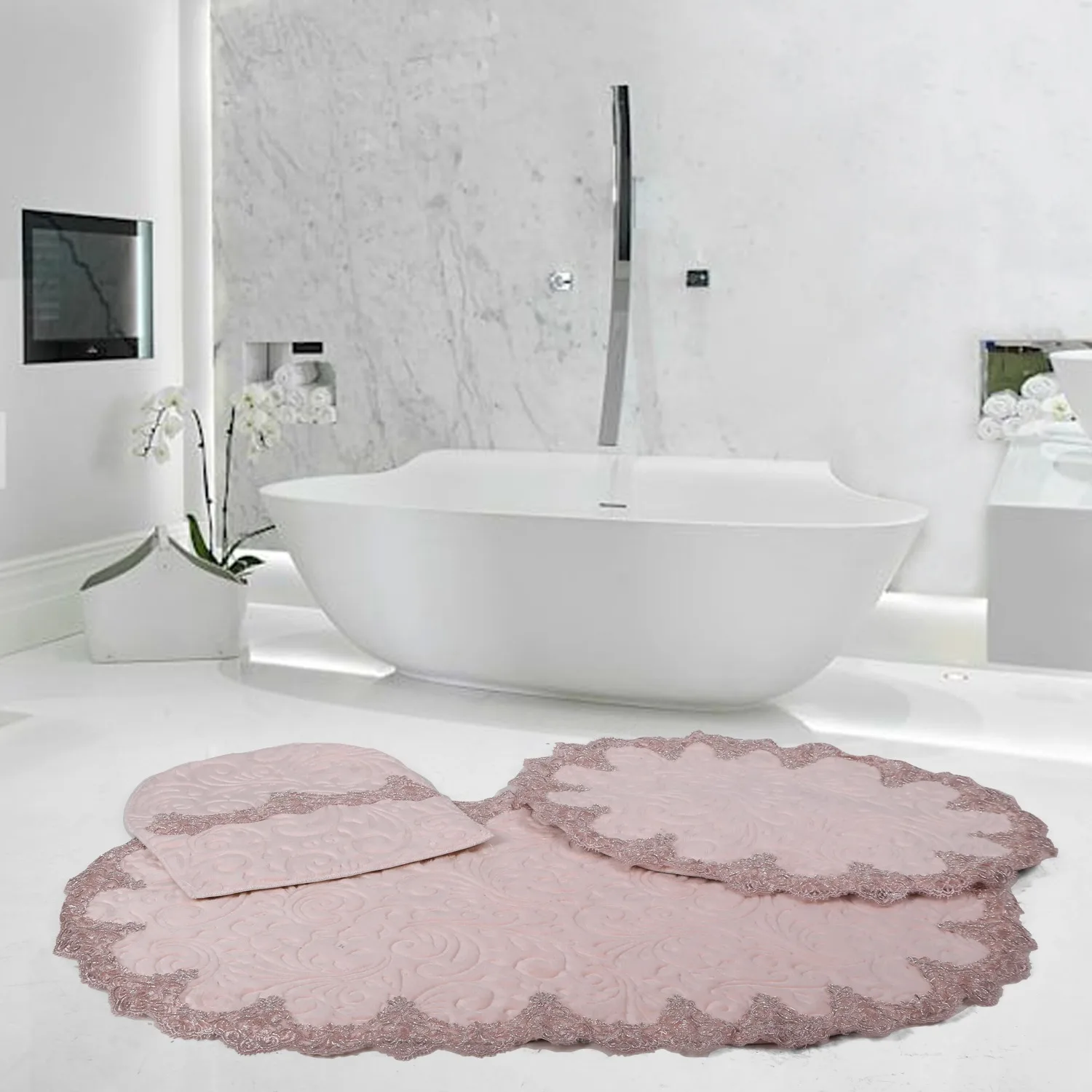 Miglior Bonny Home Peluche Lux Ovale Rosa 3 Pezzi Tappetino Da Bagno In Pizzo Set Antiscivolo Lusso Doccia Wc Tappeto Da Bagno