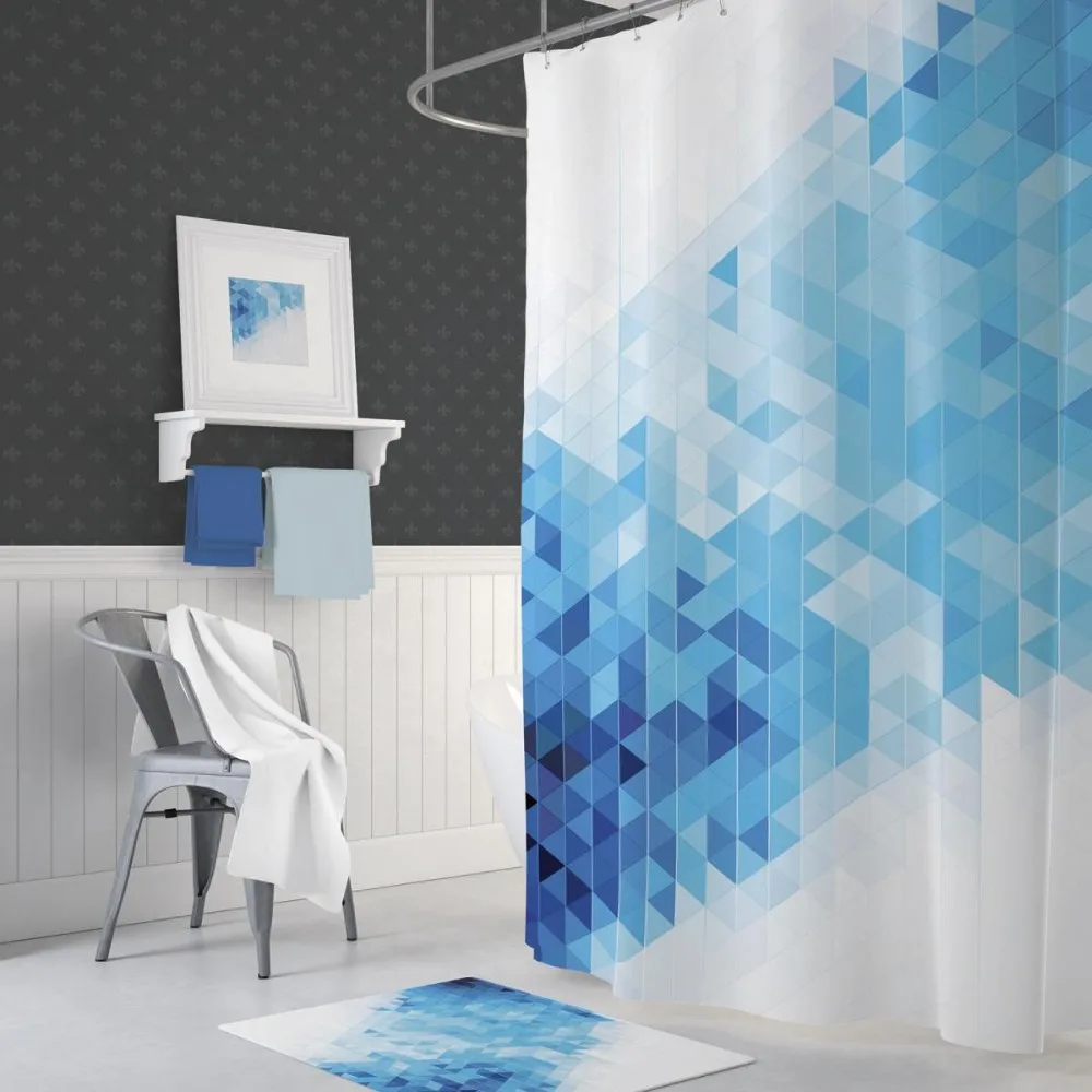 

Zethome Blues Shower Curtain 180 x 200 cm Digital Print Modern Design Polyester Fabric Waterproof Washable Mould (71" x 78")