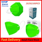 Маска для лица KN95 20-100 шт., зеленая, CE FFP2, 5 слоев, с фильтром, защитный уход за здоровьем, дышащая, 95%