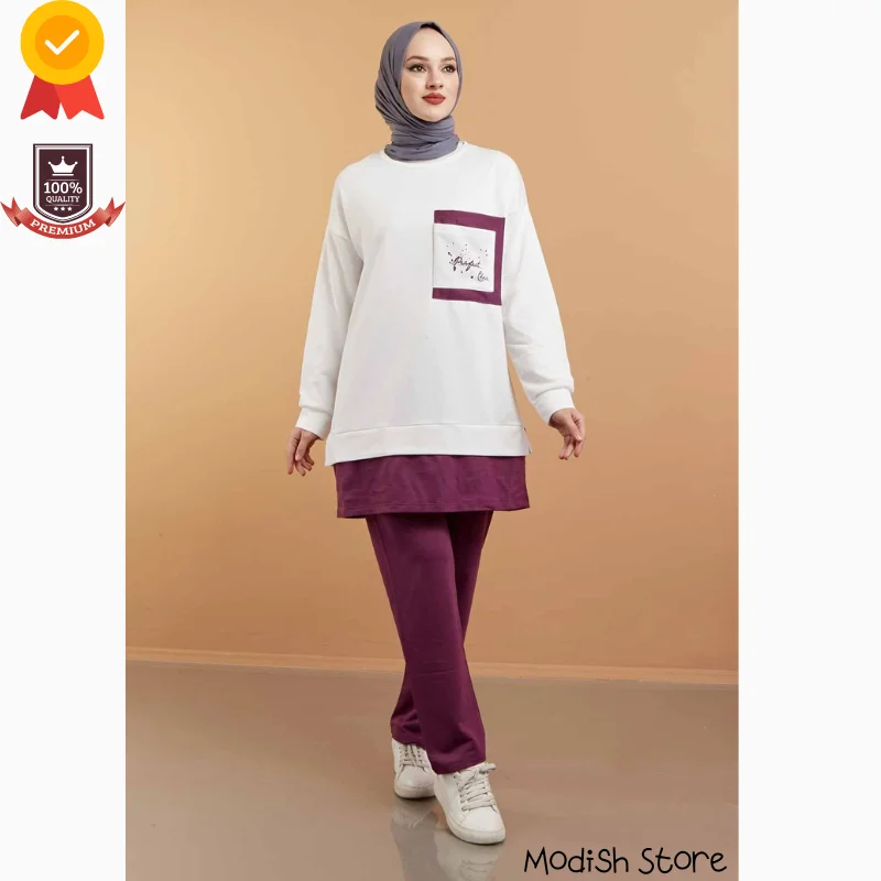 Tracksuit Double Muslim Sets Plus Sizes For Women 2021 Muslim Fashion Winter Autumn Turkish Women's Clothing Dubai Abaya Turkey