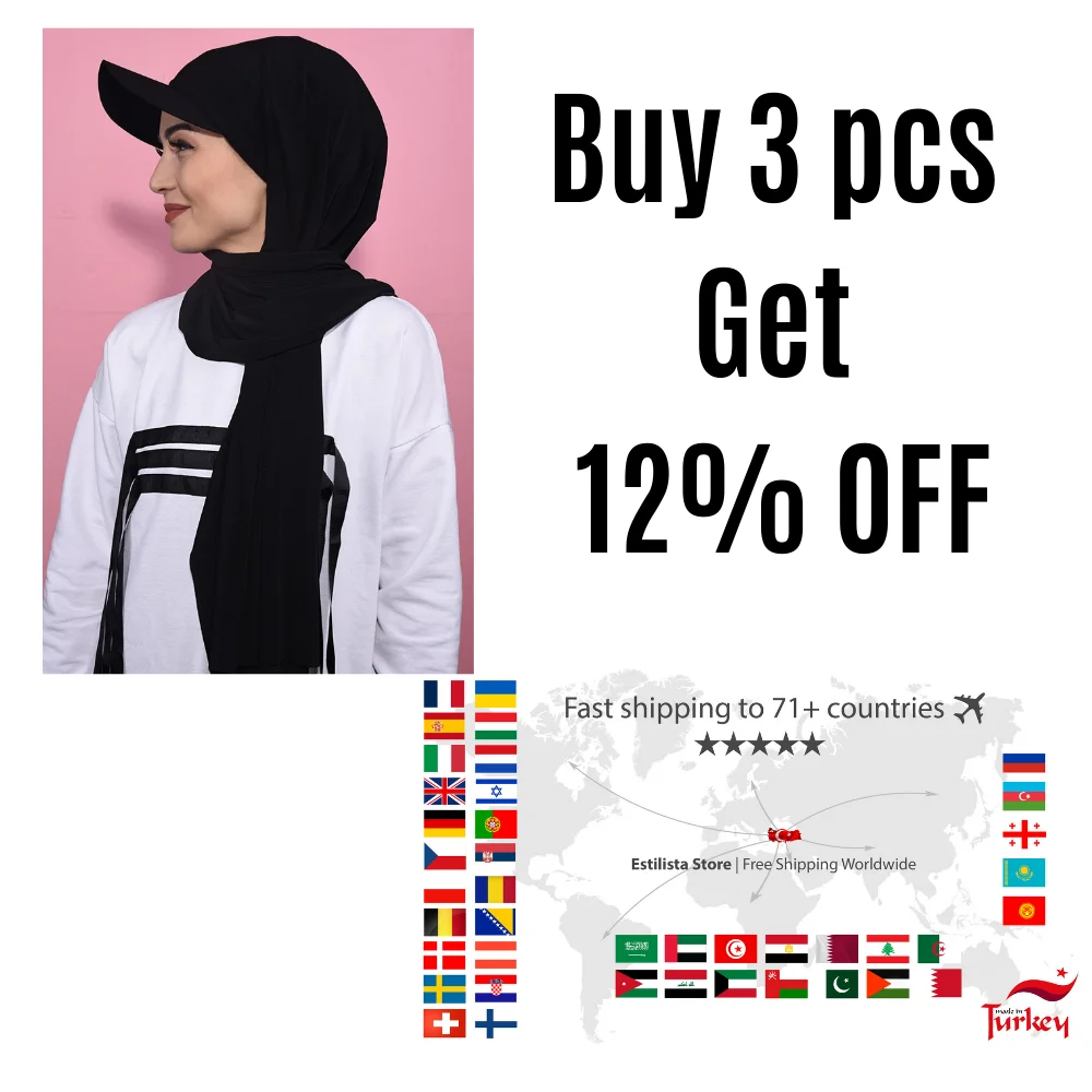Black Hat Sport Hijab Ready Practical Shawl Scarf Turban Islamic Muslim Sets For Women 2022 Abaya Khimar Modest Bridal Veil Chiffon