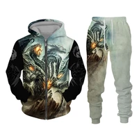 men winter suit gothic 3d skull dragon print hoodies suits casual sportswear cool winter pant set mens clothing trakcsuit