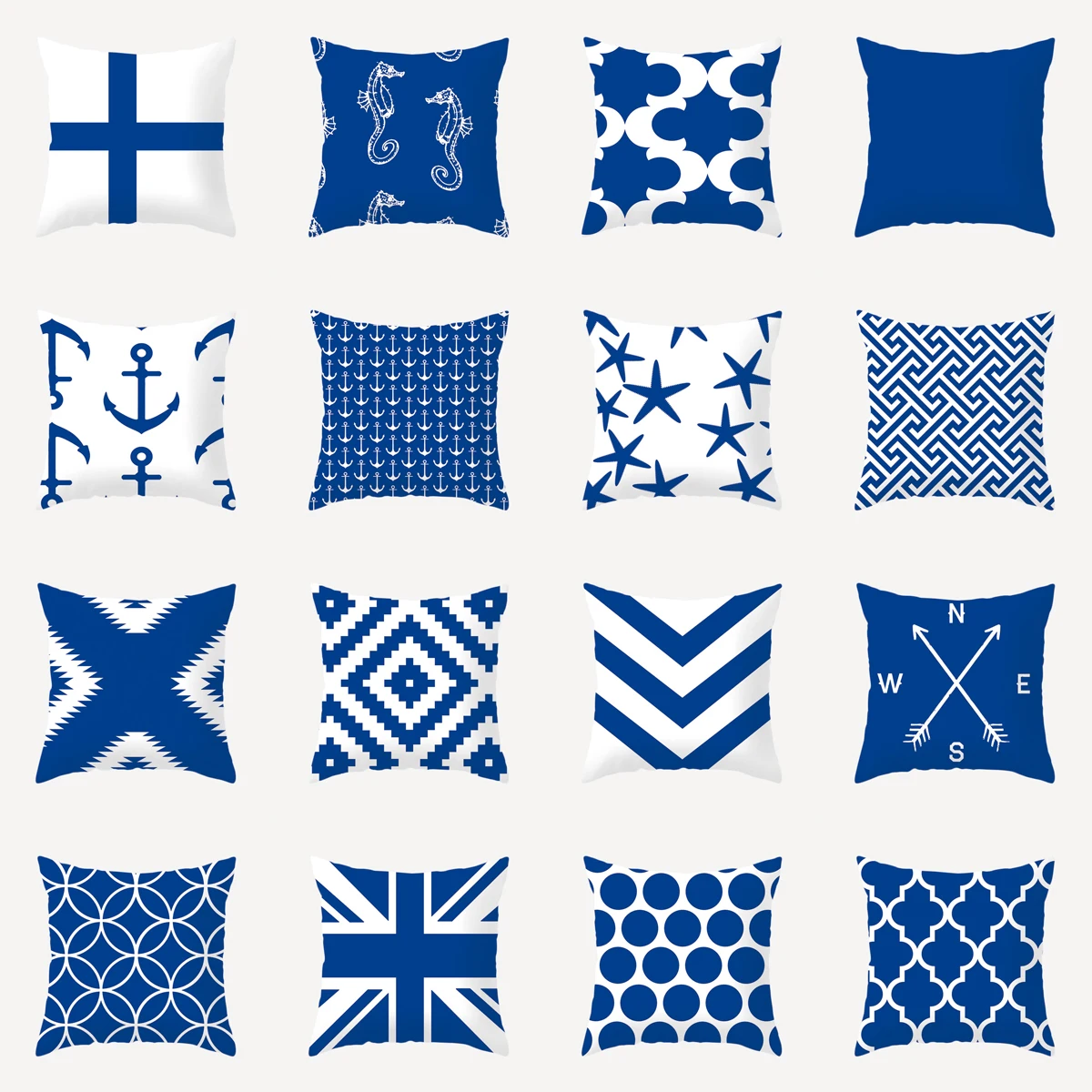 

ZHENHE Simple Blue Geometry Pillow Cover Double Sided Printing Cushion Cover for Bedroom Sofa Decor 18x18 Inch （45x45cm）