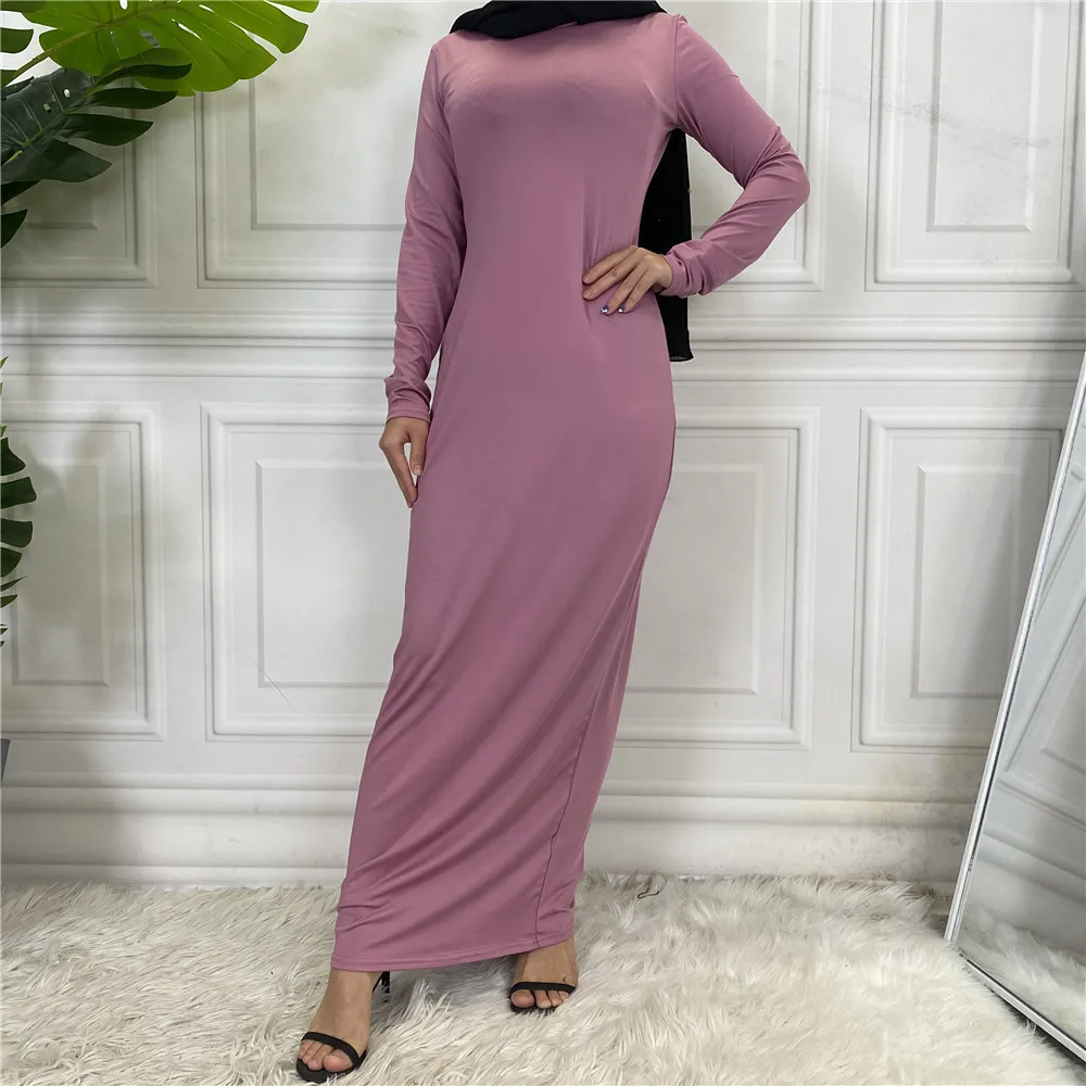 

Muslim Basic Dresses for Women Arabic Clothing Solid Color Long Sleeve Vestidos Caftan Long Dress Loose Robe Kafatan Marocain