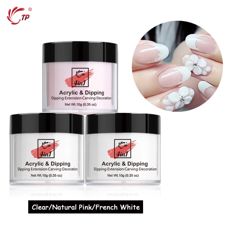

10g 4in1 Acrylic Dip Powder Natural Dry Dipping Powder Without Lamp Cure Pink Clear White Carving Powder Nail Art Decoration Kit