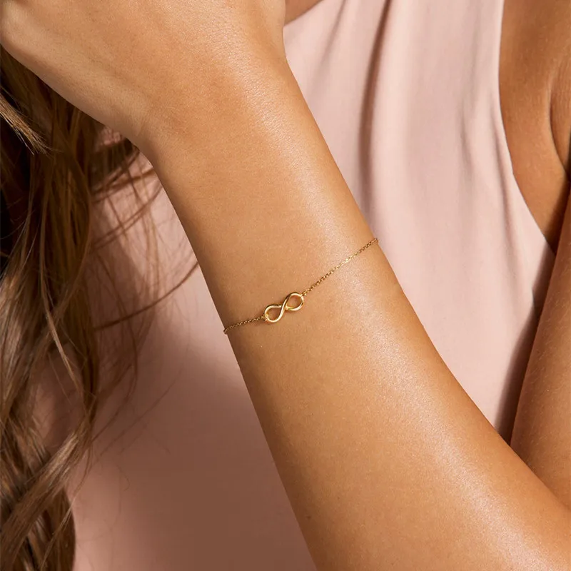 Розовое золото Цвет звено цепи 8 Бесконечность Браслеты из нержавеющей стали для
