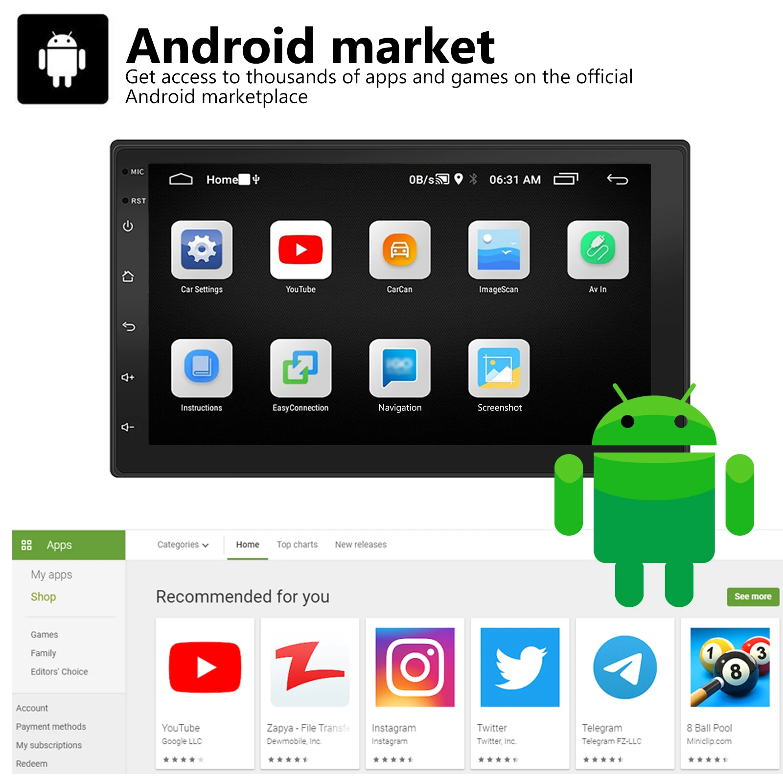 MOPECT Android 11 7 дюймов 2 Din Автомобильный мультимедийный видеоплеер Универсальный FM GPS