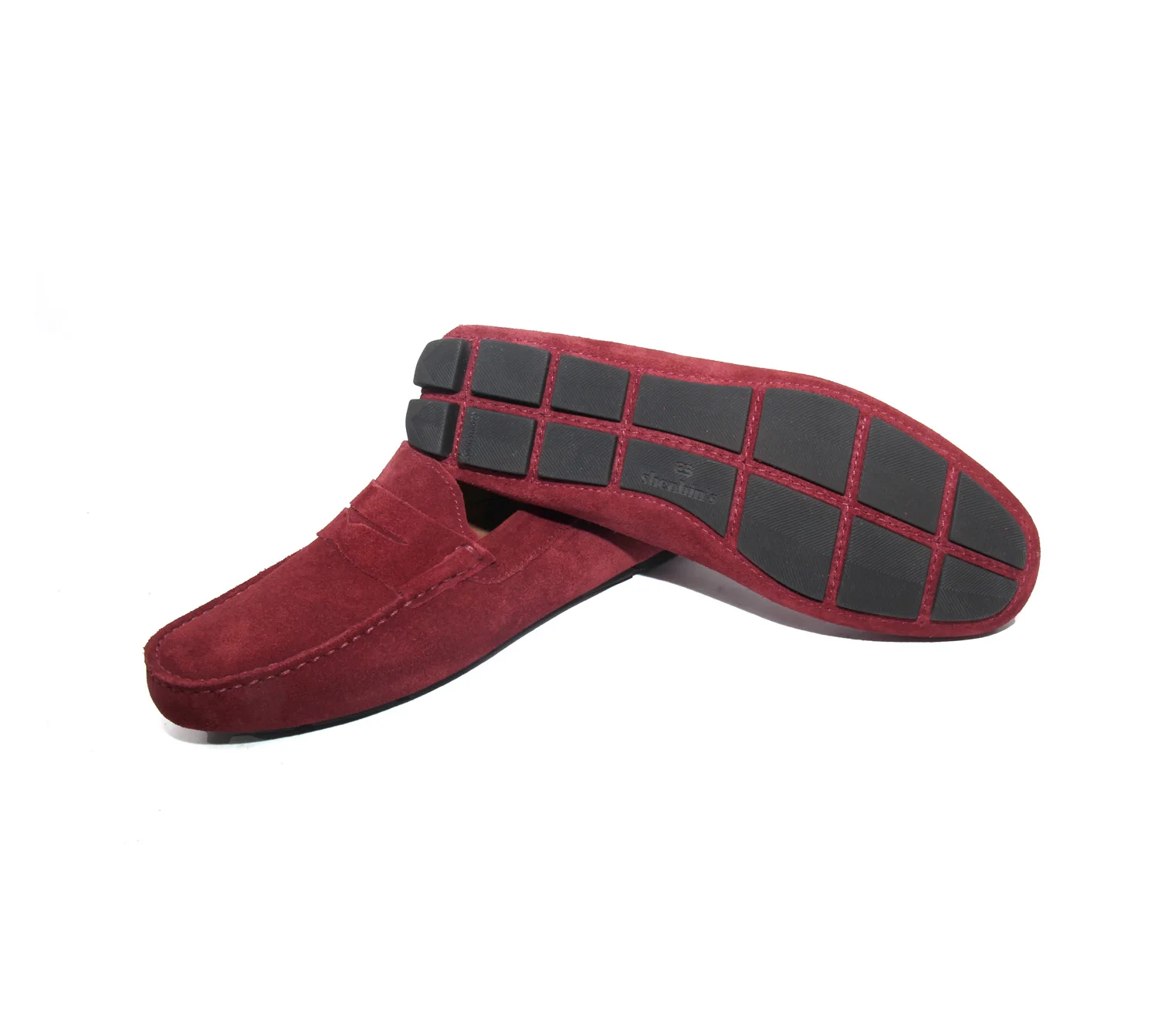 

Handmade Burgundy Suede Penny Loafers, Flexible Comfort Casual Shoes, Party Fashion Set, Bold Color, Non Slip Rubber Sole, 2021