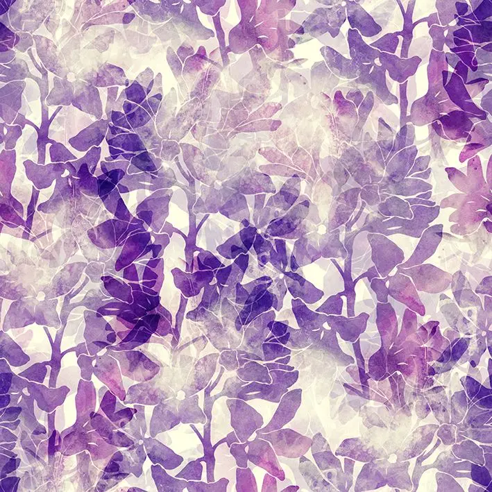 

Curtain Flower Plants in Morning Fog Nature Scene Aged Effect Modern Abstract Artwork Purple White