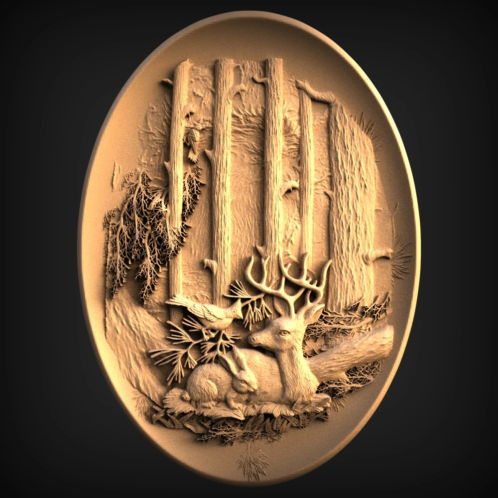 Модель Panno для ЧПУ роутера 3D принтера Artcam Aspire Bas Relief Elk в лесу|Фрезы по дереву| |