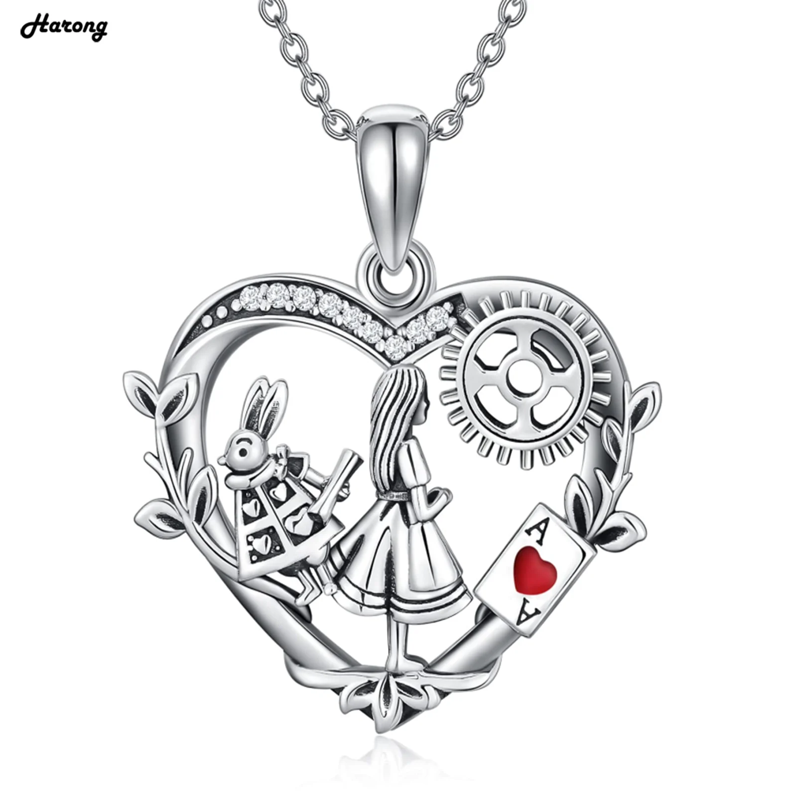

Harong Alice Wonderland Movie Same Necklace Cute Animal Rabbit Heart Pendant Choker Alice Jewelry Girl Trendy Necklace for Women