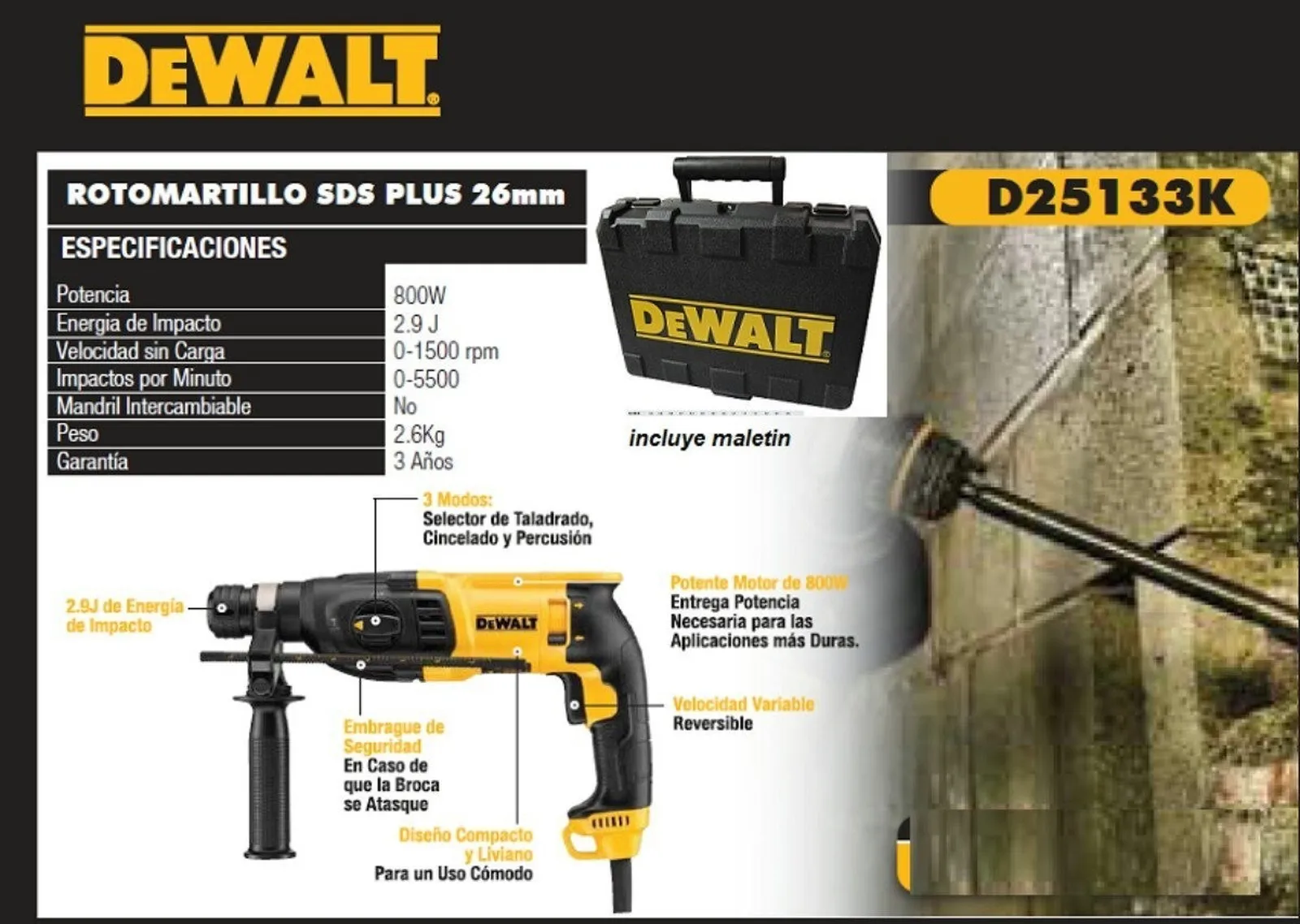Ударная дрель DeWalt D25133K SDS Plus|Электрические дрели| |