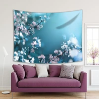 tapestry blossoming apricot branches fruit tree flowers spring floral nature photo printed blue white pink