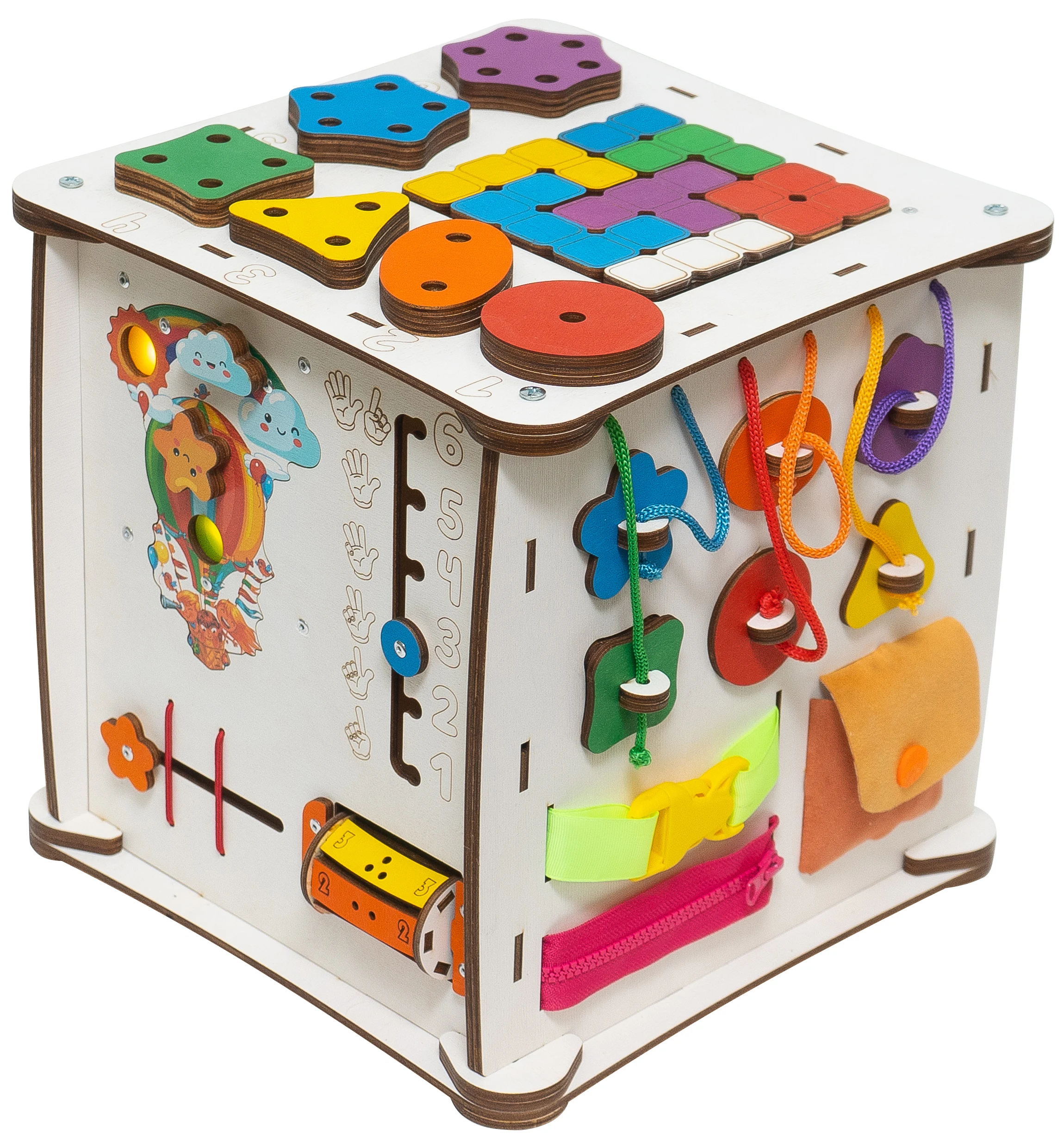 Бизиборд Бизидом с подсветкой более 40 игр размер 30х30х30см Монтессори. Развивающая