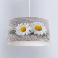 Else Gray Yellow White Daisy Flowers Digital Printed Fabric Chandelier Lamp Drum Lampshade Floor Ceiling Pendant Light Shade
